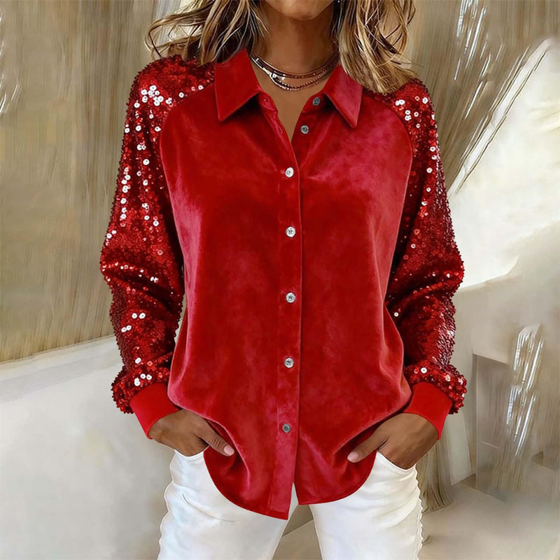 Women's Sequin Long Sleeve Button-Down Shirt