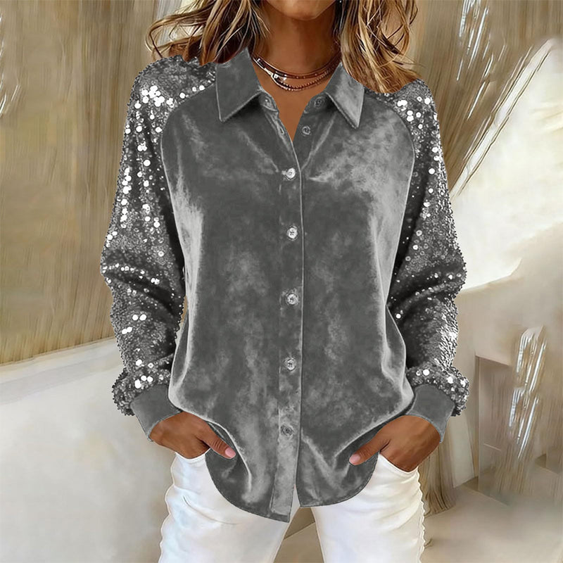 Women's Sequin Long Sleeve Button-Down Shirt