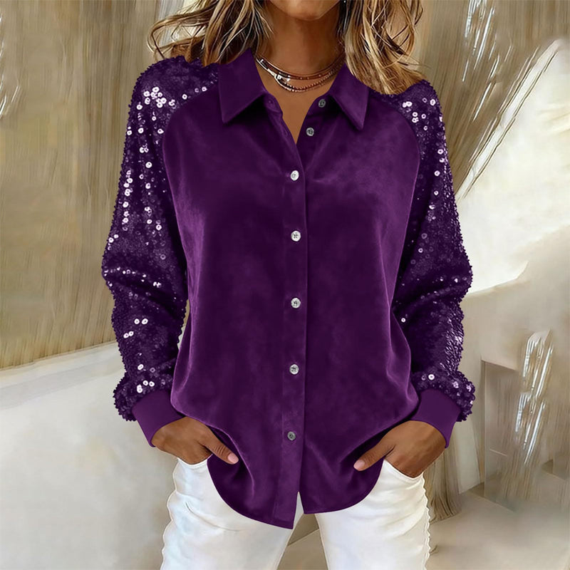 Women's Sequin Long Sleeve Button-Down Shirt