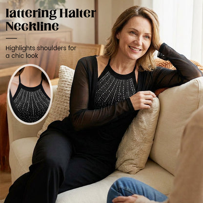 Elegant Shimmering Faux Two-Piece Top