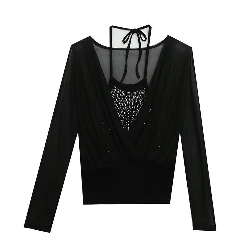 Elegant Shimmering Faux Two-Piece Top