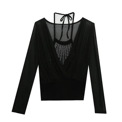 Elegant Shimmering Faux Two-Piece Top