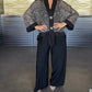 Women's V-Neck Sequin Cardigan & Wide-Leg Pants 2-Piece Set
