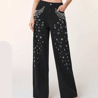 Elegant Embellished Denim Pants for Women