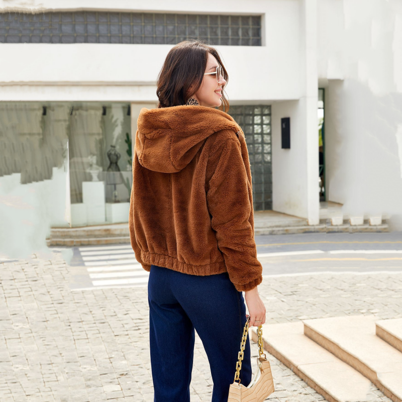 Women’s Faux Fur Cropped Hooded Jacket