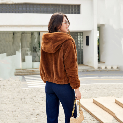 Women’s Faux Fur Cropped Hooded Jacket