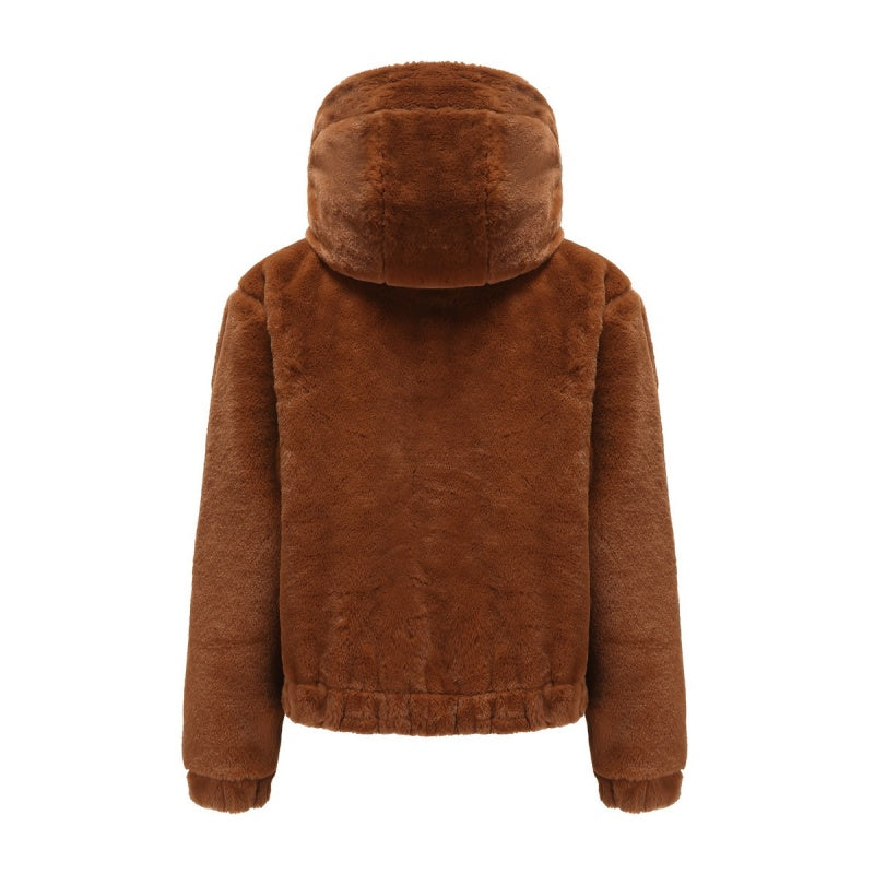 Women’s Faux Fur Cropped Hooded Jacket