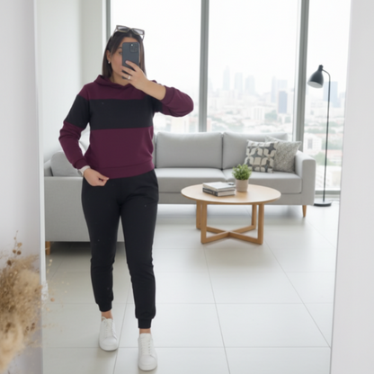 Women's Color-Block Hooded Sweatshirt & Pants 2-Piece Set