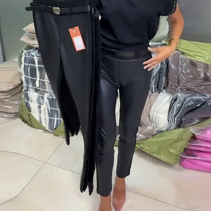 Women's High Waist Faux Leather Pants