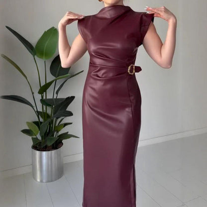Women's Ruched Leather Midi Dress