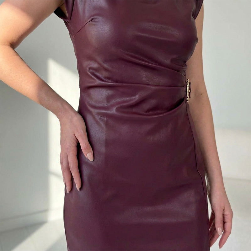 Women's Ruched Leather Midi Dress
