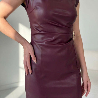 Women's Ruched Leather Midi Dress