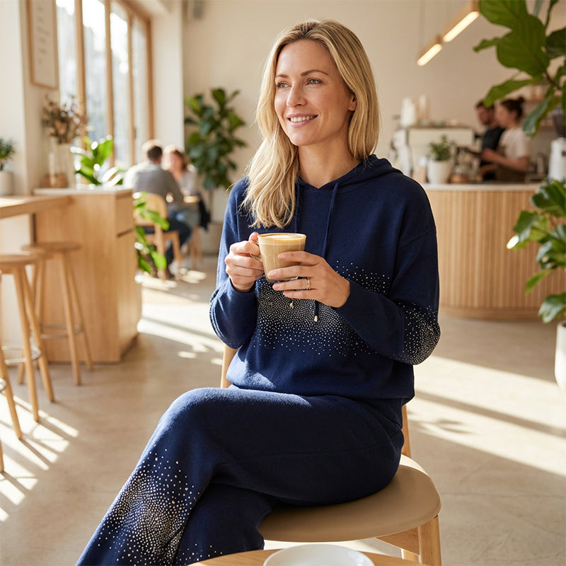 Women's Rhinestone Embellished Hoodie & Wide-Leg Pants Set