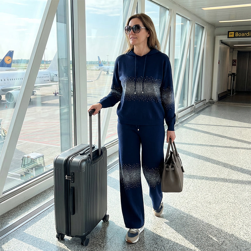 Women's Rhinestone Embellished Hoodie & Wide-Leg Pants Set