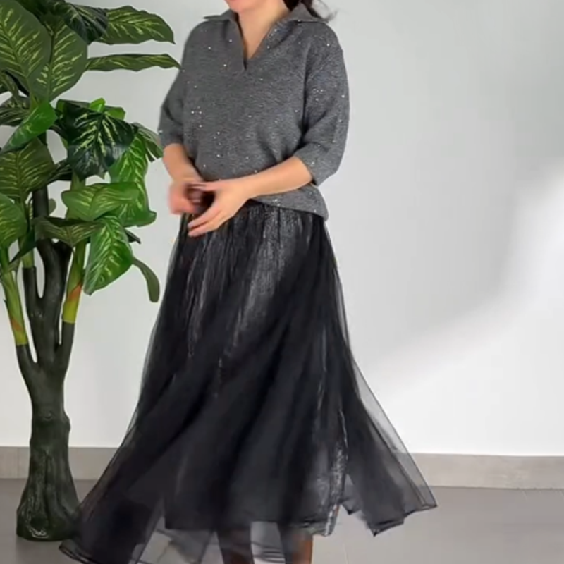 Women's Sparkling Top & Mesh Skirt 2-Piece Set