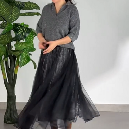 Women's Sparkling Top & Mesh Skirt 2-Piece Set