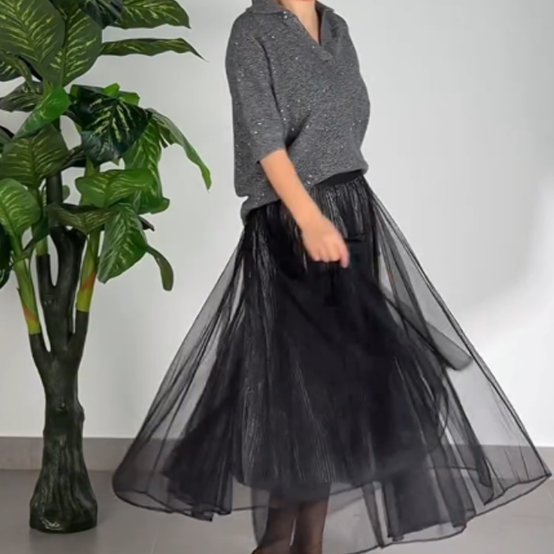 Women's Sparkling Top & Mesh Skirt 2-Piece Set