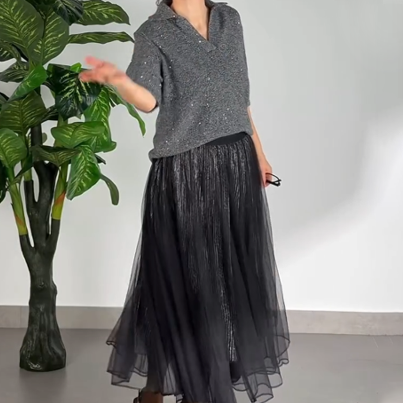 Women's Sparkling Top & Mesh Skirt 2-Piece Set