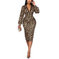 📢📢49%  OFF !! ⏰Women’s Lace Leopard V-Neck Lantern Sleeve Mid-Length Dress