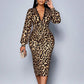 📢📢49%  OFF !! ⏰Women’s Lace Leopard V-Neck Lantern Sleeve Mid-Length Dress