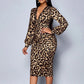 📢📢49%  OFF !! ⏰Women’s Lace Leopard V-Neck Lantern Sleeve Mid-Length Dress