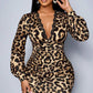📢📢49%  OFF !! ⏰Women’s Lace Leopard V-Neck Lantern Sleeve Mid-Length Dress