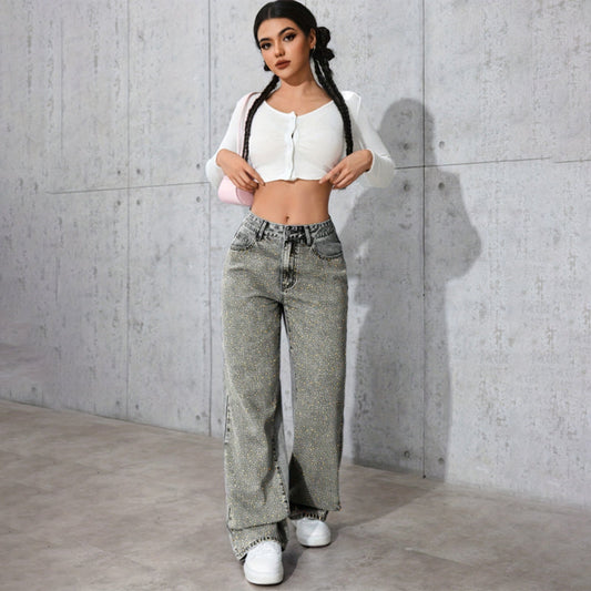 Women's Rhinestone Embellished Washed Jeans