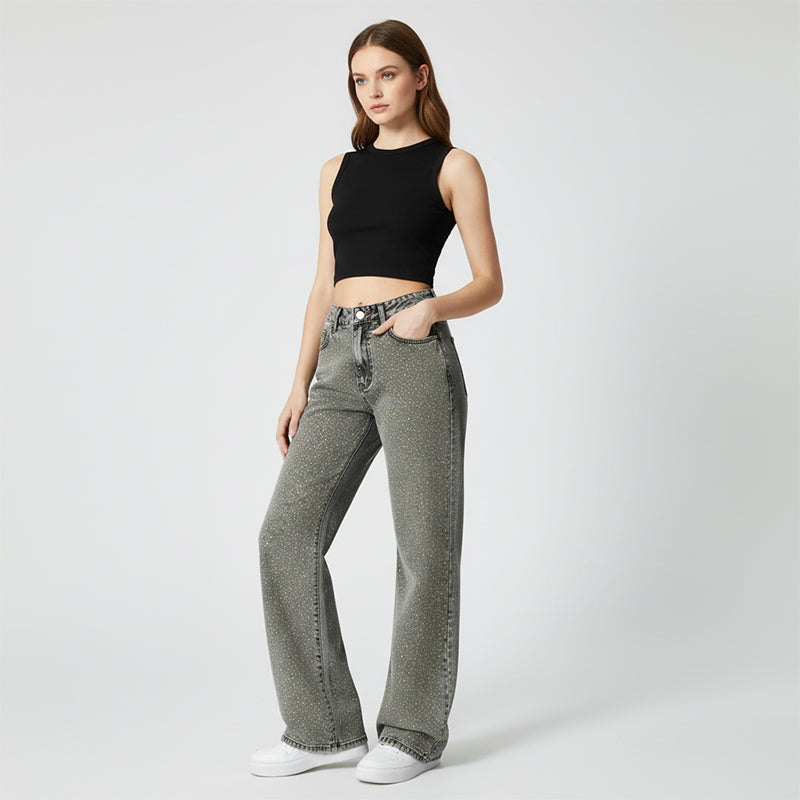 Women's Rhinestone Embellished Washed Jeans