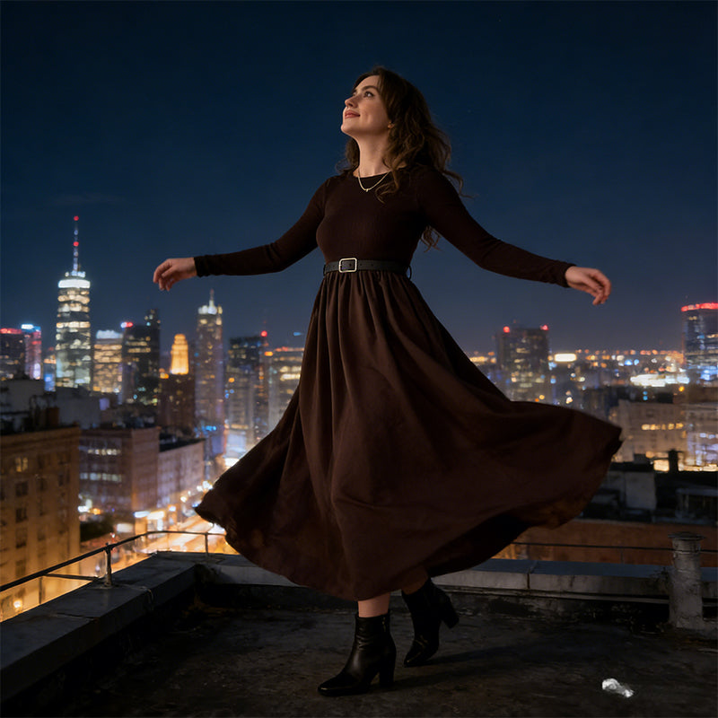 Women's Elegant Ribbed Top Maxi Dress