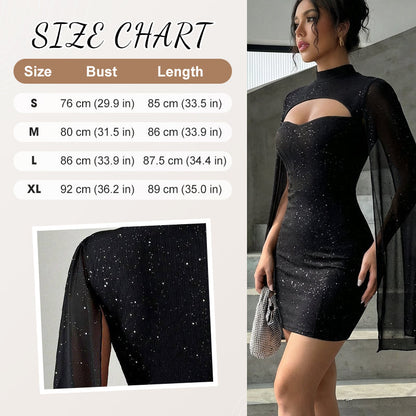 Women's Cutout Ribbed Dress with Chiffon Cape