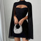 Women's Cutout Ribbed Dress with Chiffon Cape
