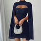 Women's Cutout Ribbed Dress with Chiffon Cape