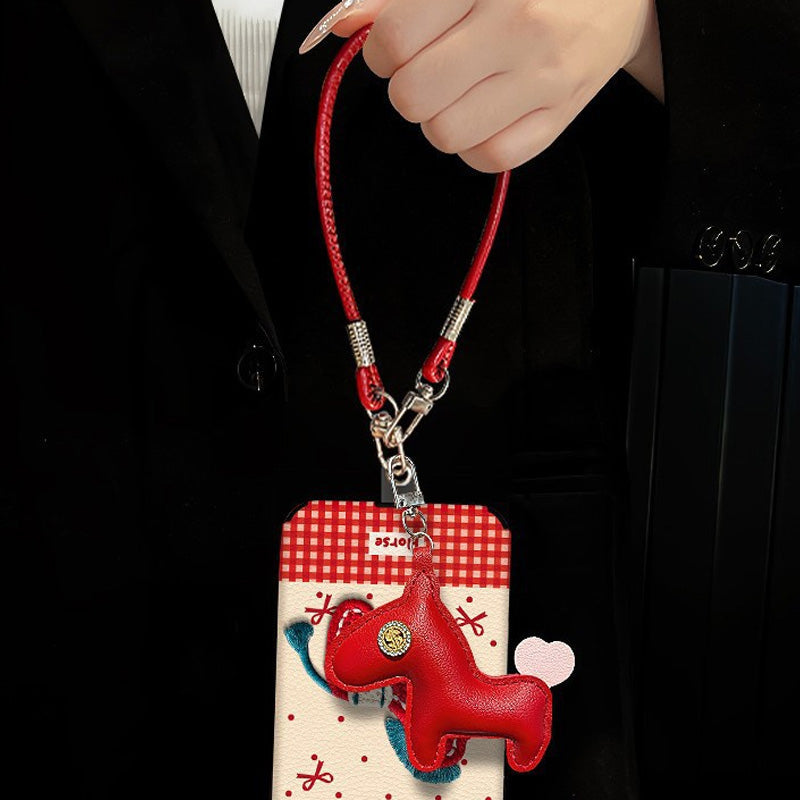 Cute Horse Embroidered Phone Case with Doll Lanyard