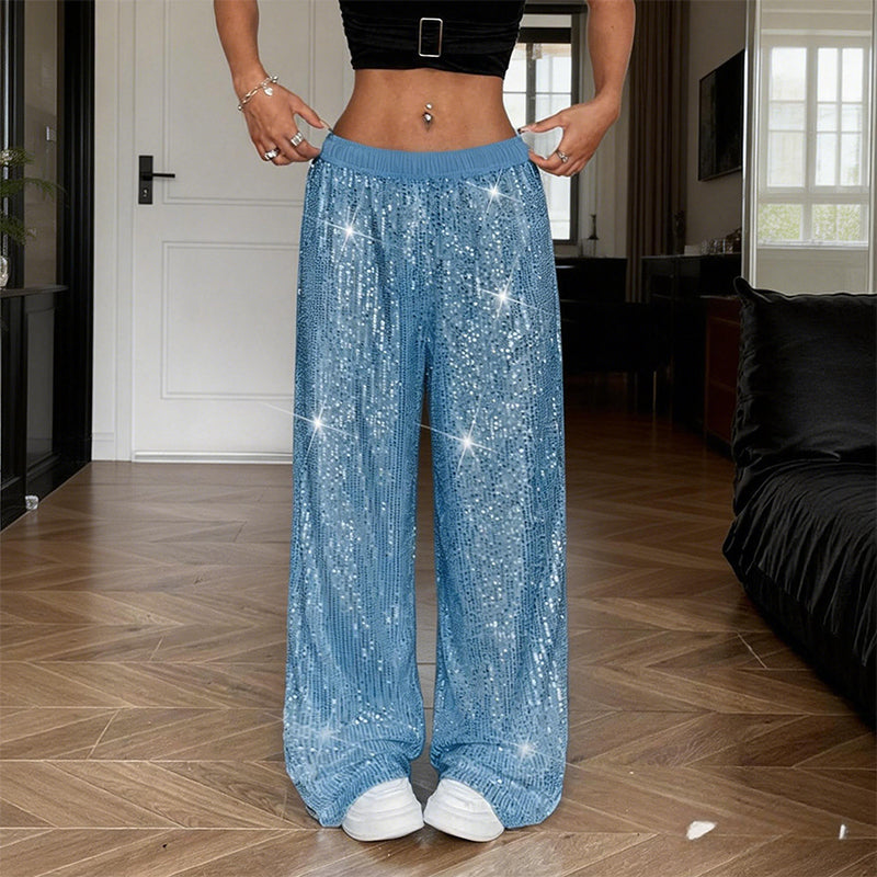 Women’s Sequin Wide-Leg Pants with Elastic Waist