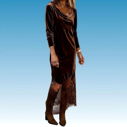 Elegant Cowl Neck Dress with Lace Trim