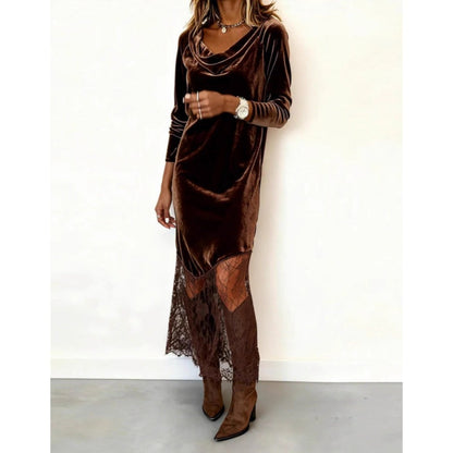 Elegant Cowl Neck Dress with Lace Trim