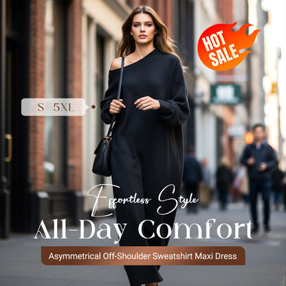 Asymmetrical Off-Shoulder Sweatshirt Maxi Dress