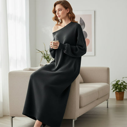Asymmetrical Off-Shoulder Sweatshirt Maxi Dress