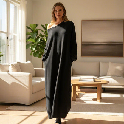 Asymmetrical Off-Shoulder Sweatshirt Maxi Dress