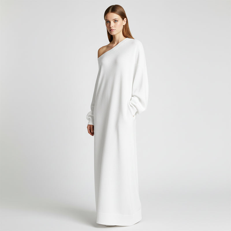 Asymmetrical Off-Shoulder Sweatshirt Maxi Dress