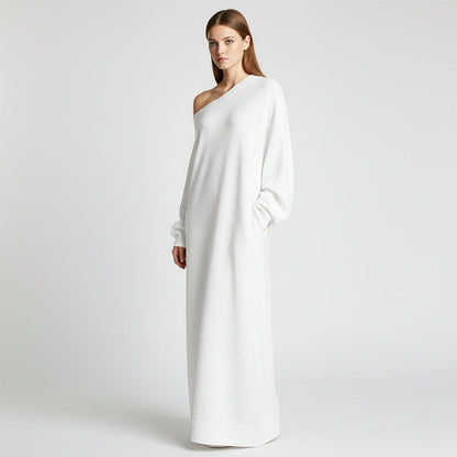 Asymmetrical Off-Shoulder Sweatshirt Maxi Dress