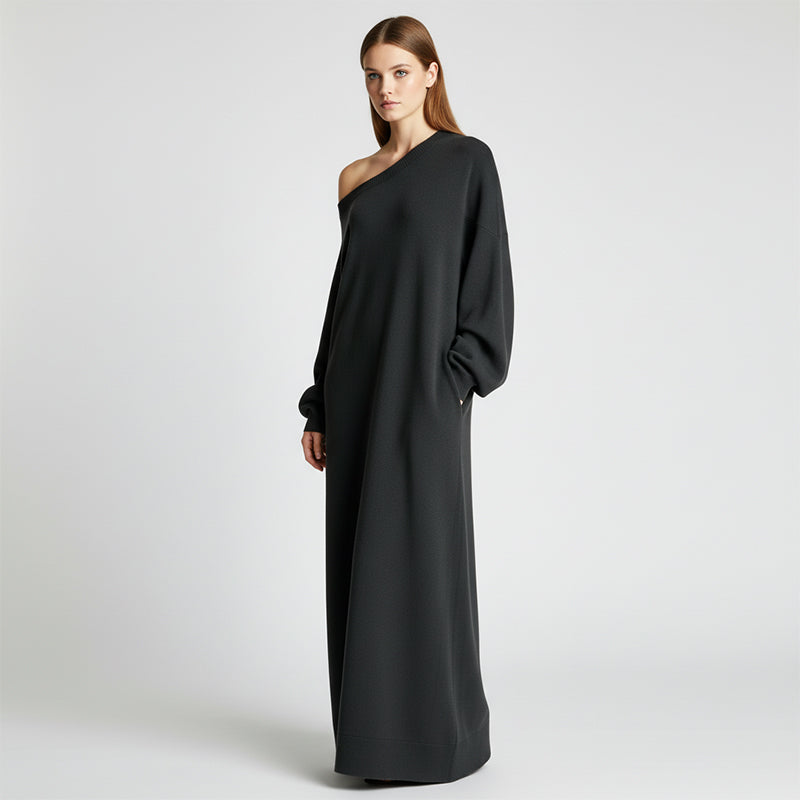 Asymmetrical Off-Shoulder Sweatshirt Maxi Dress