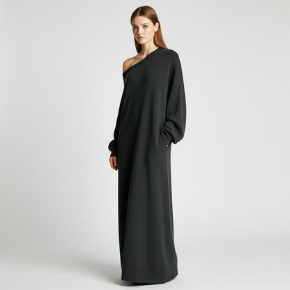 Asymmetrical Off-Shoulder Sweatshirt Maxi Dress