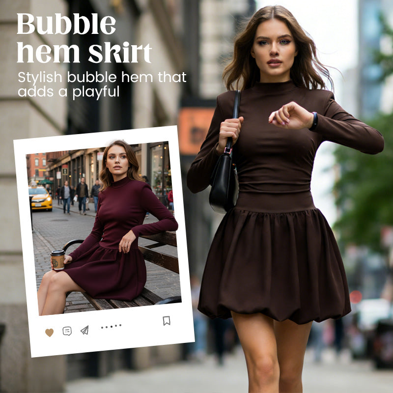 Women's Autumn/Winter Solid Color Puffy Dress