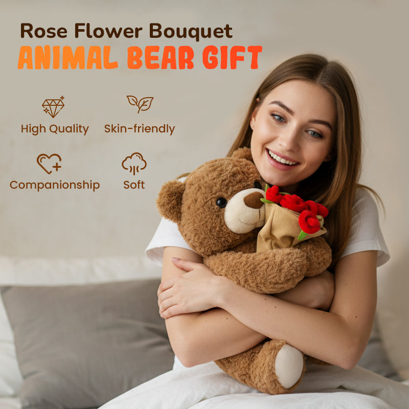 Animal Bear Gift with Rose Flower Bouquet