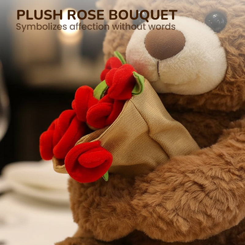 Animal Bear Gift with Rose Flower Bouquet