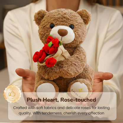 Animal Bear Gift with Rose Flower Bouquet