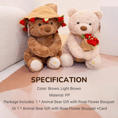 Animal Bear Gift with Rose Flower Bouquet