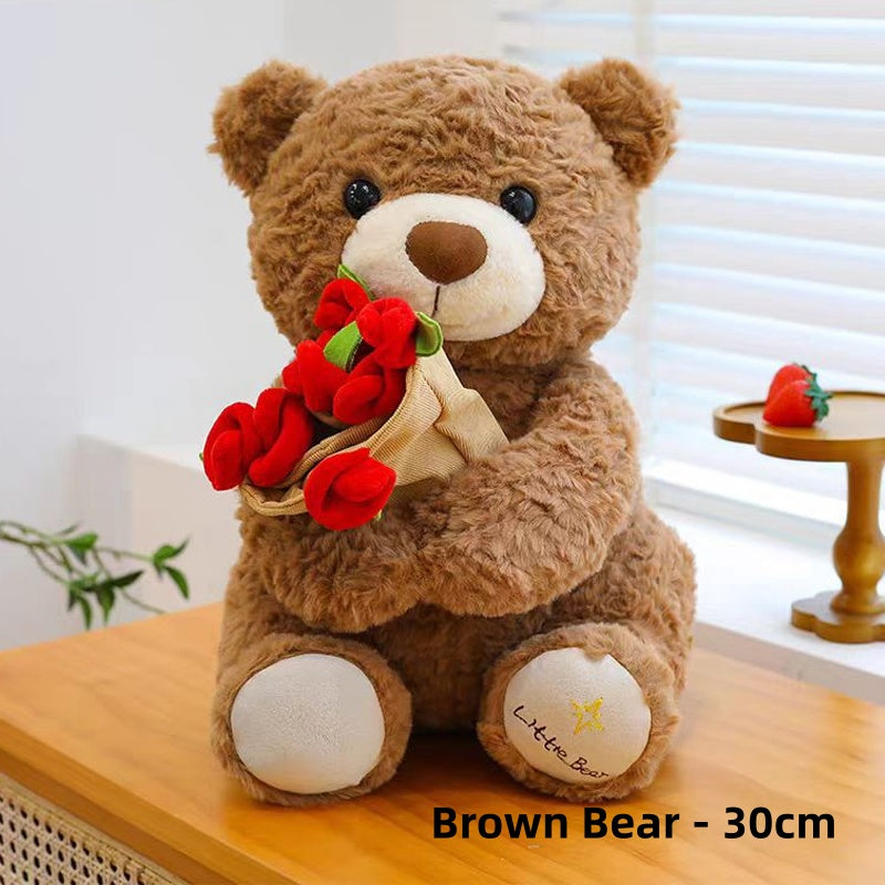 Animal Bear Gift with Rose Flower Bouquet