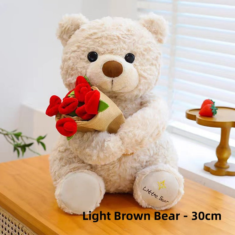 Animal Bear Gift with Rose Flower Bouquet